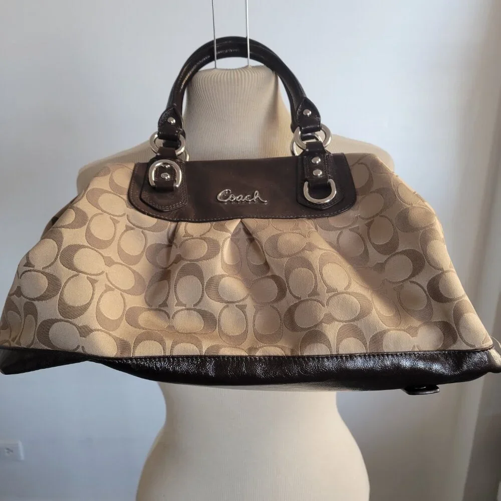 Coach Ashley Signature Sateen Brown/Khaki Satchel Handbag - Picture 6 of 16
